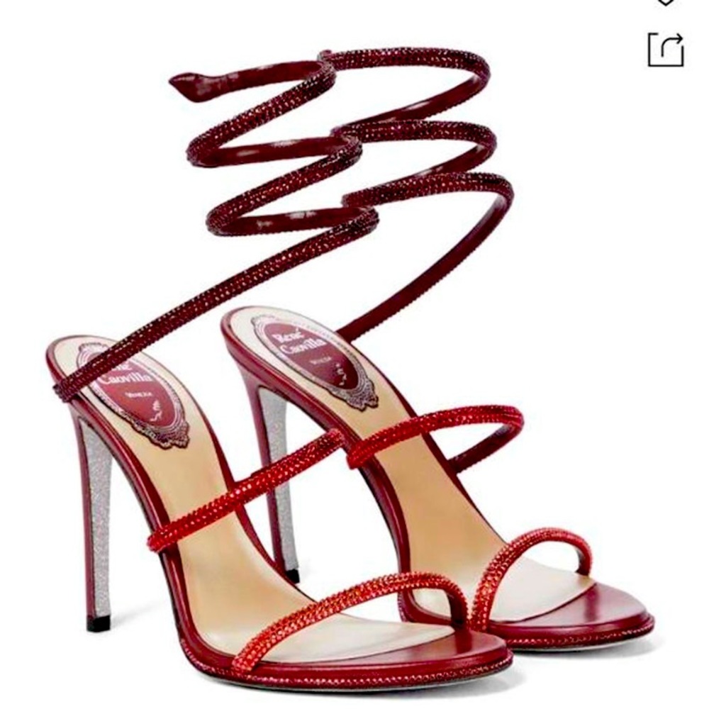 Rene Caovilla CLEO red embellished leather rhinestone ombré heel